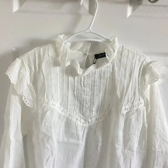 JUS DE POM | Crochet Trim Blouse | 100 % Cotton | White | Feminine |Croch US S-M - Picture 3 of 10